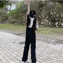 Thumbnail DaDuHey New Korean Version of INS Cute Thin Denim Overalls WOMEN'S Niche High Waist Wide Leg Pants Jumpsuit 4
