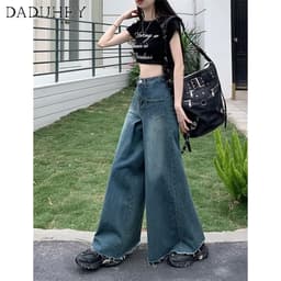 Thumbnail DaDuHey New American Ins Retro Washed Jeans Women's High Waist Loose Wide Leg Pants Large Size Trousers 4