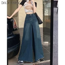 Thumbnail Quần jeans DADUHEY viền thô ống rộng phong cách Hàn Quốc cổ điển cao cấp size lớn 2