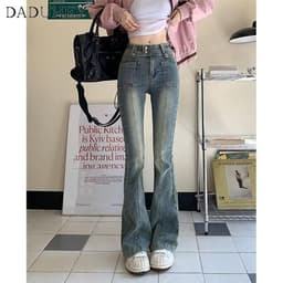 Thumbnail DaDuHey New American Ins High Street Retro Washed Micro Flared Jeans Niche High Waist Wide Leg Pants Trousers 3