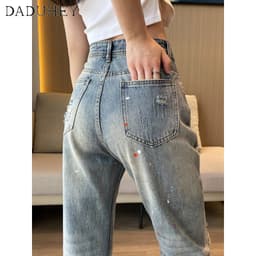 Thumbnail Quần jean rách DADUHEY size lớn ống rộng dáng dài thoải mái cạp cao retro thời trang mới kiểu Mỹ cho nữ 4