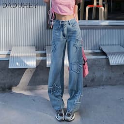 Thumbnail Quần jean dài DADUHEY dáng rộng lưng cao phong cách Hàn Quốc thời trang dành cho nữ cỡ lớn 4