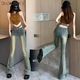 Thumbnail Quần jean dài DADUHEY size lớn ống loe nhẹ cạp cao thời trang retro đường phố cao cấp kiểu Mỹ 2