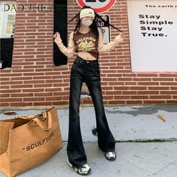 Thumbnail DaDuHey New American Ins High Street Washed Micro Flared Pants Niche High Waist Wide Leg Pants Trousers 2