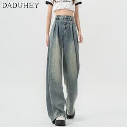 Thumbnail Quần jean dài DADUHEY ống rộng thoải mái cạp cao vải mỏng giặt thời trang retro kiểu Mỹ cho nữ 3