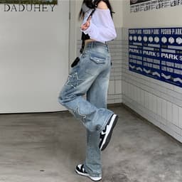 Thumbnail Quần jean DADUHEY lưng cao dáng rộng họa tiết ngôi sao thời trang đường phố Mỹ cá tính 4