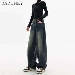 Thumbnail Quần jean DADUHEY lưng cao dáng rộng kiểu retro thời trang hip hop Mỹ cá tính 3