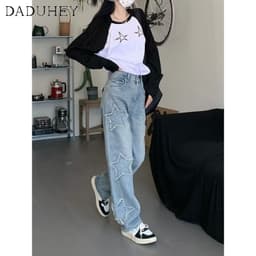 Thumbnail Quần jean dài DADUHEY ống rộng thoải mái cạp cao họa tiết ngôi sao hip hop thời trang kiểu Mỹ cho nữ 3