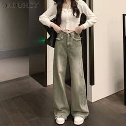 Thumbnail Quần jean dài DADUHEY ống rộng lưng cao cổ điển phong cách Hàn Quốc thời trang dành cho nữ cỡ lớn 2