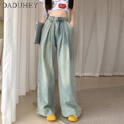 Thumbnail Quần jean dài DADUHEY size lớn ống rộng cạp cao mỏng thời trang retro đường phố cao cấp kiểu Mỹ 2