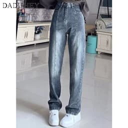 Thumbnail Quần jeans DADUHEY ống đứng lưng cao phong cách đường phố Mỹ cổ điển cao cấp dành cho nữ cỡ lớn 3