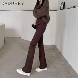 Thumbnail DaDuHey New Korean Version of INS Elastic Retro Micro Flared Jeans Niche High Waist Wide Leg Pants Trousers 4