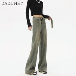 Thumbnail DaDuHey New American Ins High Street Retro Jeans Niche Loose High Waist Wide Leg Pants Large Size Trousers 2
