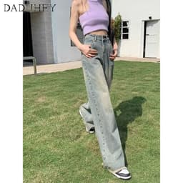 Thumbnail DaDuHey New American Ins High Street Retro Raw Edge Jeans Niche High Waist Wide Leg Pants Large Size Trousers 3