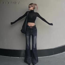 Thumbnail Quần jean dài DADUHEY ống loe lưng cao công nghệ washed phong cách retro đường phố Mỹ mới 3