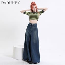 Thumbnail Quần jean DADUHEY lưng cao ống rộng viền thô phong cách Hàn Quốc size lớn thời trang mới 3
