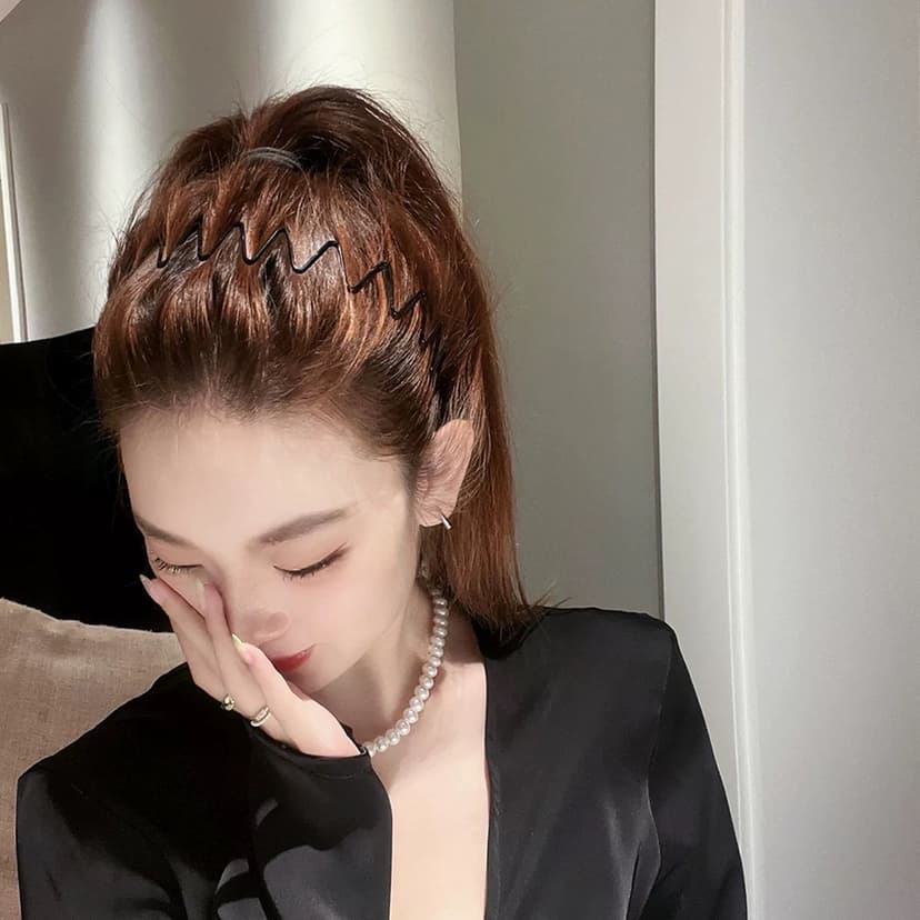 Ảnh Băng đô cài tóc bằng kim loại màu đen hình gợn sóng chống trượt cho cả nam và nữ 3