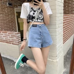 Thumbnail Quần đùi DADUHEY denim lưng cao dáng chữ A co giãn phong cách Hàn Quốc size lớn thời trang mới dành cho nữ 3