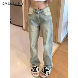 Thumbnail DaDuHey New American ins high street retro washed jeans niche high waist elastic straight pants trousers 2