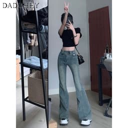 Thumbnail DaDuHey New American Ins High Street Retro Washed Jeans Small Crowd High Waist Micro Flared Pants Large Size Trousers 2
