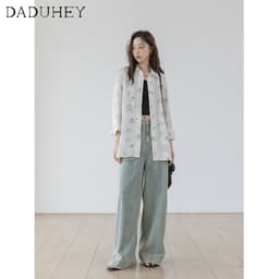 Thumbnail DaDuHey New Korean Version of INS Retro Washed Jeans Niche High Waist Loose Wide Leg Pants Large Size Trousers 3