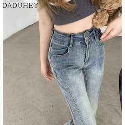 Thumbnail DaDuHey New American Ins High Street Retro Stitching Jeans Niche High Waist Wide Leg Pants Large Size Trousers 2