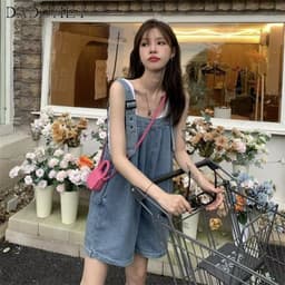Thumbnail Quần yếm DADUHEY cạp cao ống rộng phong cách Hàn Quốc thời trang cỡ lớn 2