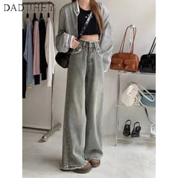 Thumbnail Quần jean dài DADUHEY ống rộng lưng cao viền thô phong cách Hàn Quốc cổ điển thời trang dành cho nữ cỡ lớn 2