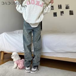 Thumbnail DaDuHey New American Ins High Street Hip Hop Retro Jeans WOMEN'S Niche High Waist Wide Leg Pants Trousers 2