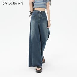 Thumbnail DaDuHey New Korean Version of Ins Raw Edge Jeans Women's High Waist Loose Wide Leg Pants Large Size Trousers 2