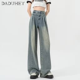 Thumbnail Quần jean dài DADUHEY ống rộng thoải mái cạp cao vải mỏng giặt thời trang retro kiểu Mỹ cho nữ 2