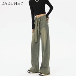 Thumbnail DaDuHey New American Ins High Street Retro Jeans Niche Loose High Waist Wide Leg Pants Large Size Trousers 4