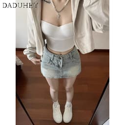 Thumbnail Chân váy chữ A DADUHEY denim lưng cao phong cách Mỹ đường phố cao cấp size lớn 4