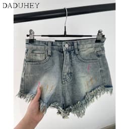 Thumbnail Quần đùi denim DADUHEY dáng chữ A viền thô co giãn size lớn pcp Hàn Quốc mới 4