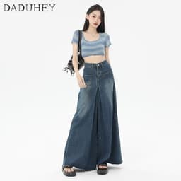 Thumbnail DaDuHey New Korean Version of Ins Raw Edge Jeans Women's High Waist Loose Wide Leg Pants Large Size Trousers 3