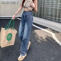 Thumbnail Quần jean dài DADUHEY ống rộng cạp cao vải giặt thời trang retro đường phố cao cấp phong cách Hàn Quốc 2