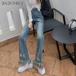 Thumbnail Quần jeans nữ DADUHEY ống rộng lưng cao phong cách đường phố cao cấp cỡ lớn 3