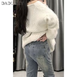 Thumbnail Quần jean dài DADUHEY ống rộng cạp cao loe nhẹ ghép nối thời trang retro đường phố cao cấp kiểu Mỹ 4
