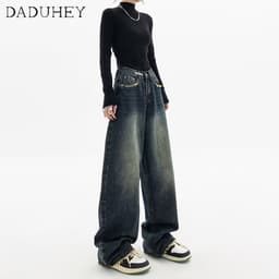 Thumbnail Quần jean DADUHEY lưng cao dáng rộng kiểu retro thời trang hip hop Mỹ cá tính 4