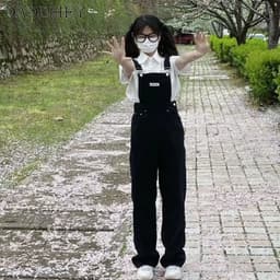 Thumbnail DaDuHey New Korean Version of INS Cute Thin Denim Overalls WOMEN'S Niche High Waist Wide Leg Pants Jumpsuit 2