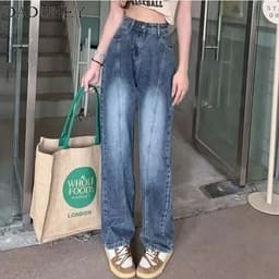 Thumbnail Quần jean dài DADUHEY ống rộng cạp cao vải giặt thời trang retro đường phố cao cấp phong cách Hàn Quốc 3