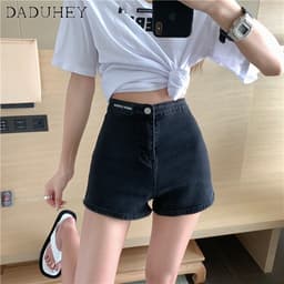 Thumbnail Quần short denim DADUHEY size lớn kiểu chữ A co giãn cạp cao thời trang mới Hàn Quốc cho nữ 4