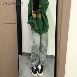 Thumbnail Quần jean dài DADUHEY size lớn ống rộng vải giặt hip-hop thời trang đường phố cao cấp kiểu Mỹ 2
