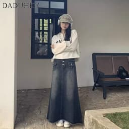 Thumbnail DaDuHey New American Ins High Street Retro Denim Skirt Niche High Waist A- line Skirt Large Size Bag Hip Skirt 2
