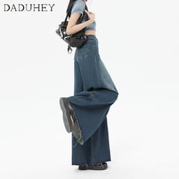 Thumbnail DaDuHey New Korean Version of Ins Raw Edge Jeans Women's High Waist Loose Wide Leg Pants Large Size Trousers 4