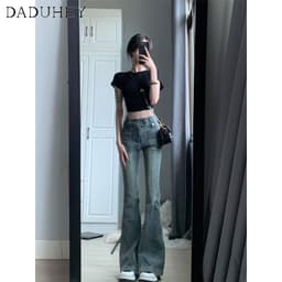 Thumbnail DaDuHey New American Ins High Street Retro Washed Jeans Small Crowd High Waist Micro Flared Pants Large Size Trousers 3