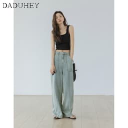 Thumbnail DaDuHey New Korean Version of INS Retro Washed Jeans Niche High Waist Loose Wide Leg Pants Large Size Trousers 4
