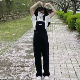 Thumbnail DaDuHey New Korean Version of INS Cute Thin Denim Overalls WOMEN'S Niche High Waist Wide Leg Pants Jumpsuit 3