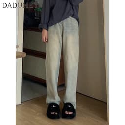 Thumbnail Quần jean dài DADUHEY size lớn dáng suông cạp cao retro đường phố cao cấp kiểu Mỹ 2