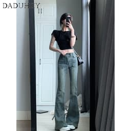 Thumbnail DaDuHey New American Ins High Street Retro Washed Jeans Small Crowd High Waist Micro Flared Pants Large Size Trousers 4